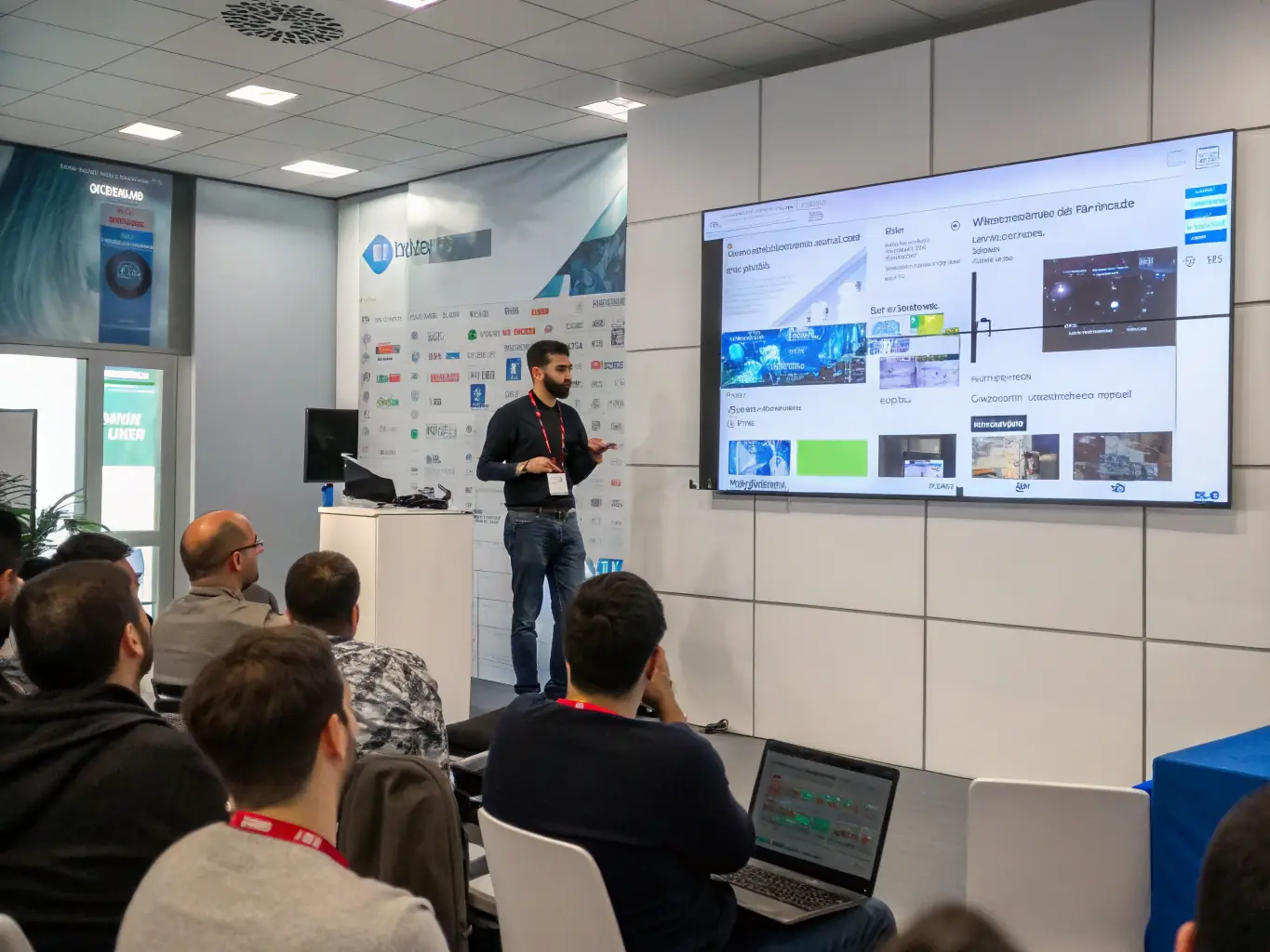 A participant actively engaging with a new technology demonstration at a Futuregrid conference, showcasing hands-on learning and exploration.